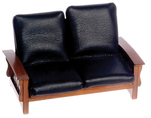 Sofa, Black Leather, Walnut